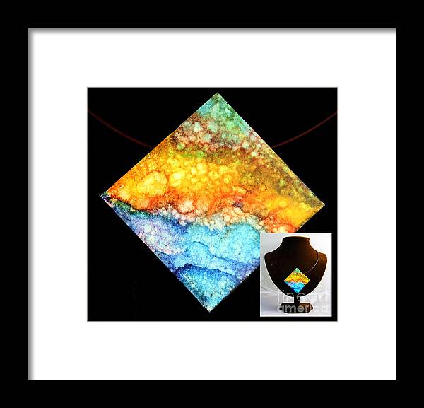 Alcohol Ink Framed Print featuring the painting Foamy Beach Necklace by Alene Sirott-Cope