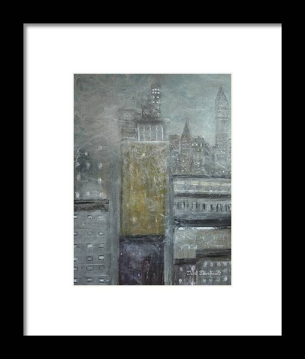 Fog Framed Print featuring the painting Fog Covered City by Dick Bourgault