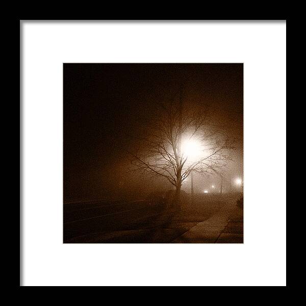 Sepia Framed Print featuring the photograph #fog #sepia #gloomy #trees #road by A Loving