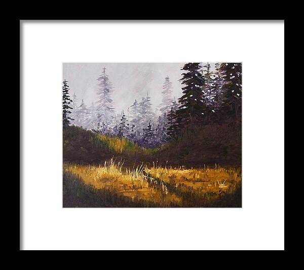 Oregon Framed Print featuring the painting Foggy Morning by Nancy Merkle