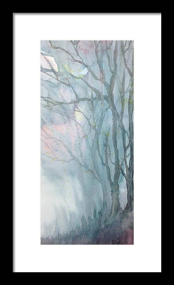 Fog Framed Print featuring the painting Foggy Trees by Rebecca Davis
