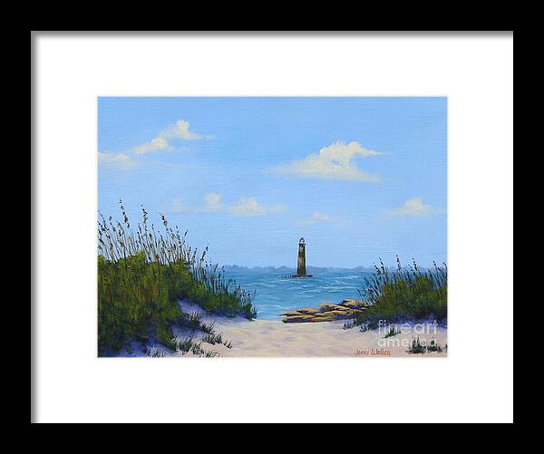 Landscape Framed Print featuring the painting Folly Beach Lighthouse by Jerry Walker