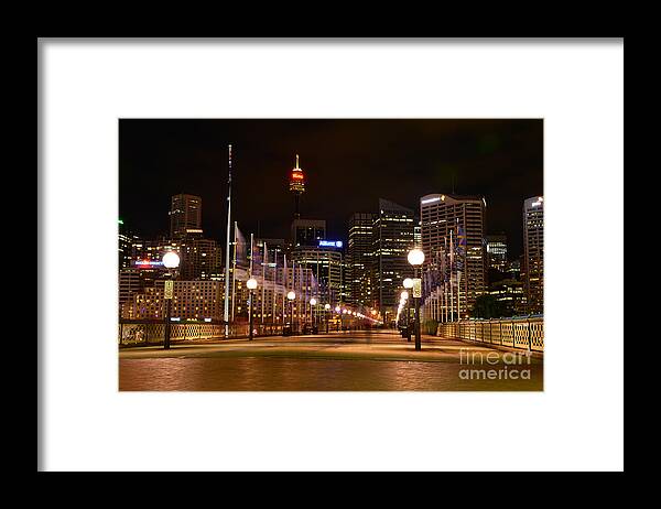 Photography Framed Print featuring the photograph Foot Bridge by Night by Kaye Menner