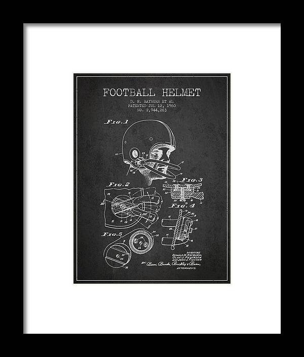 Football Framed Print featuring the digital art Football Helmet Patent from 1960 - Charcoal by Aged Pixel