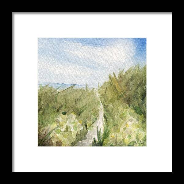 Coastal Framed Print featuring the painting Footpath through Dunes Cape Cod Beach Painting by Beverly Brown