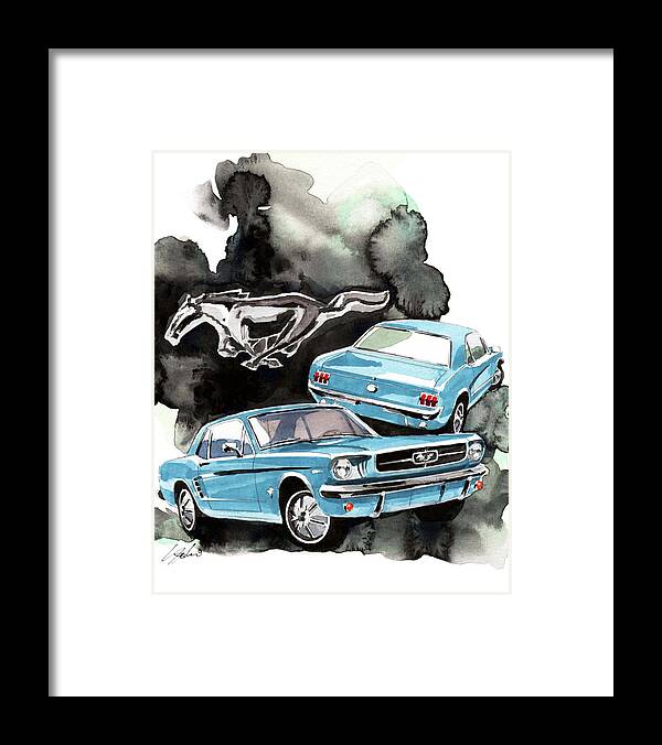 1st Genaration Ford Mustang Framed Print featuring the painting Ford Mustang by Yoshiharu Miyakawa