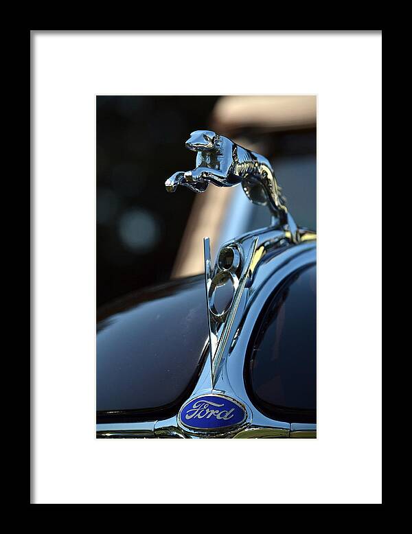 Car Framed Print featuring the photograph Ford V-8 Hood Ornament by Dean Ferreira