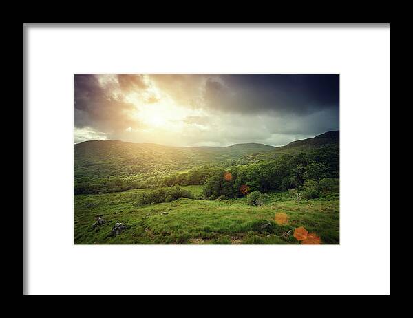 Scenics Framed Print featuring the photograph Forest Covered Mountains At Sunrise by Mammuth