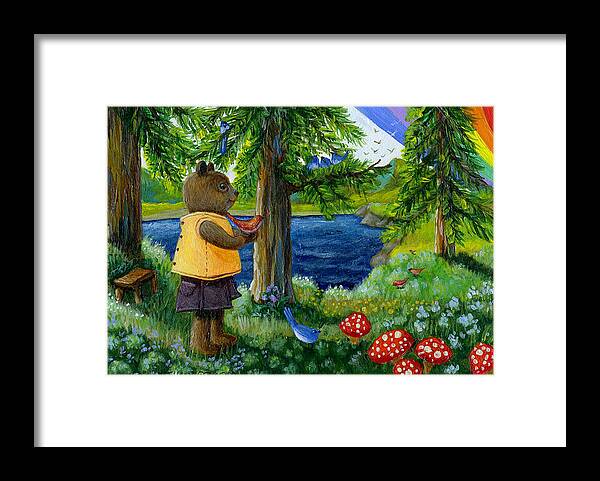 Bear Framed Print featuring the painting Forest Friends at the Lake by Jacquelin L Westerman