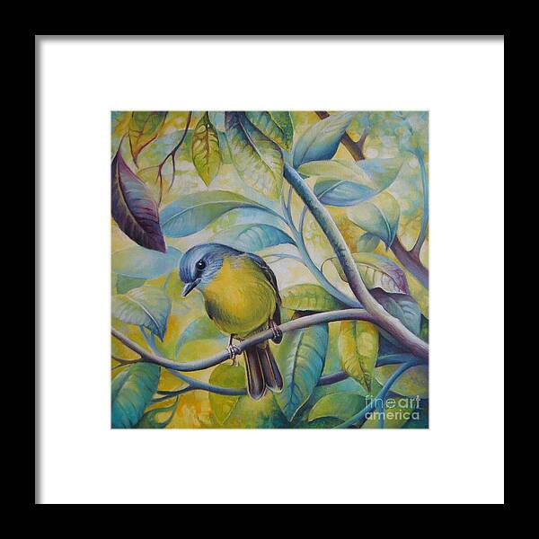 Bird Framed Print featuring the painting Forest song by Elena Oleniuc