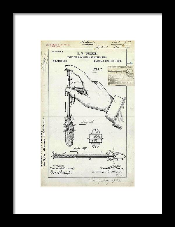 Equipment Framed Print featuring the photograph Fork Patent by Us Patent And Trademark Office