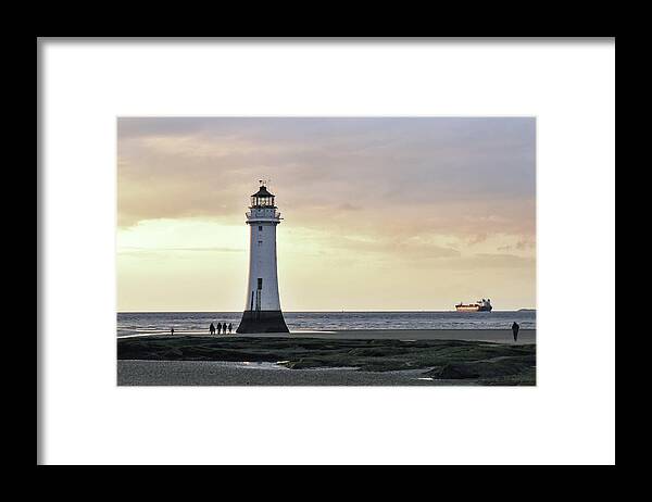 Lighthouse Framed Print featuring the photograph Fort Perch Lighthouse and ship by Spikey Mouse Photography