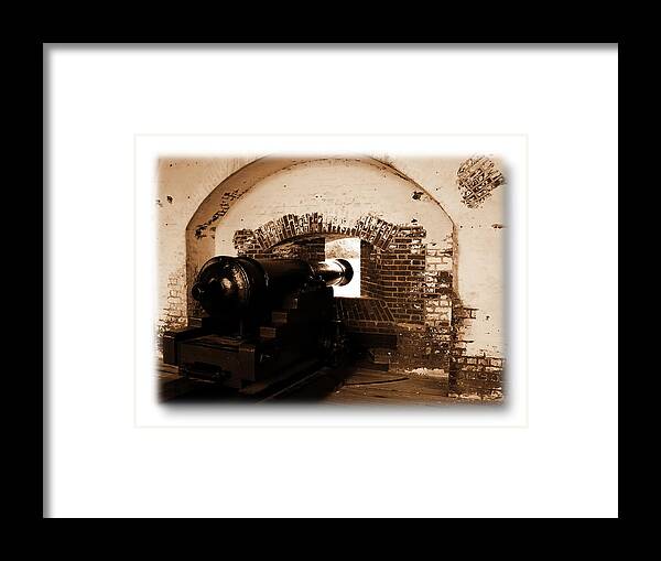 Fort Pulaski Framed Print featuring the photograph Fort Pulaski Canon Sepia by Jacqueline M Lewis