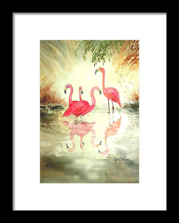 Flamingos Framed Print featuring the painting Four Flamingos by Gary Partin