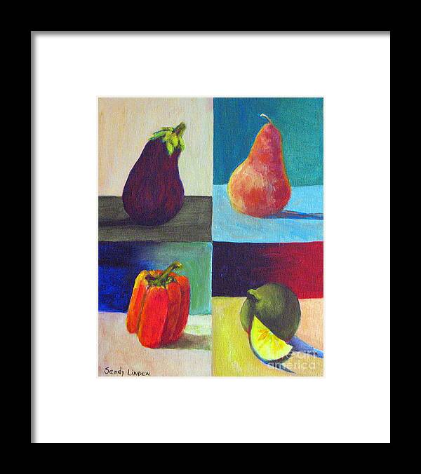 Still Life -food & Beverage - Fruit And Vegetables Framed Print featuring the painting Four in One by Sandy Linden