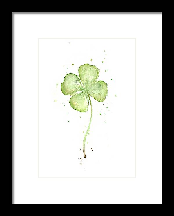 St Patricks Framed Print featuring the painting Four Leaf Clover Lucky Charm by Olga Shvartsur