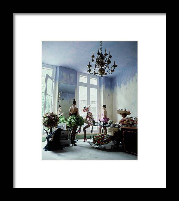 Fashion Framed Print featuring the photograph Four Models Inside Christian Lacroix's Studio by Arthur Elgort