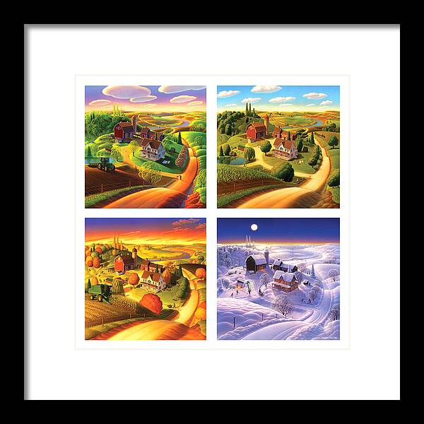 Four Seasons Framed Print featuring the painting Four Seasons on the Farm Squared by Robin Moline