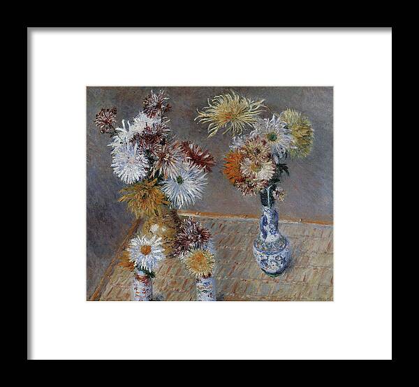 Gustave Caillebotte Framed Print featuring the painting Four Vases of Chrysanthemums by Gustave Caillebotte
