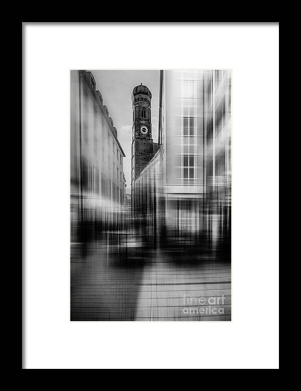People Framed Print featuring the photograph Frauenkirche - Muenchen V - bw by Hannes Cmarits