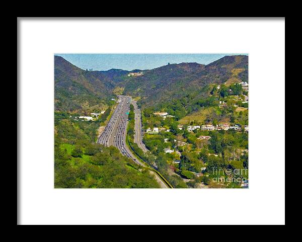 L-405 Sepulveda Pass Traffic Bel Air Crest California Framed Print featuring the photograph Freeway Sepulveda Pass Traffic Bel Air Crest California by David Zanzinger