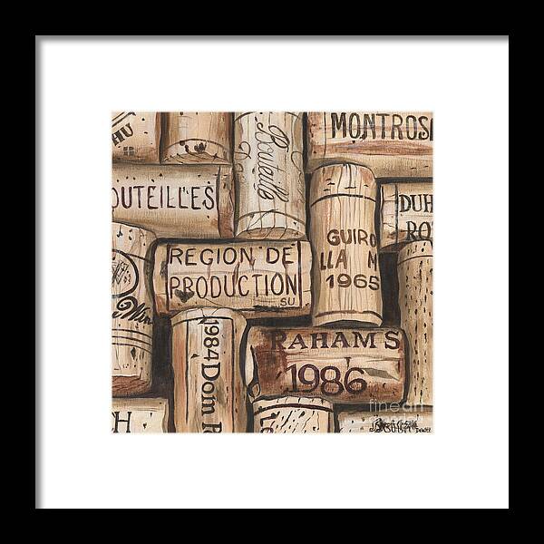 Alcohol Framed Print featuring the painting French Corks by Debbie DeWitt