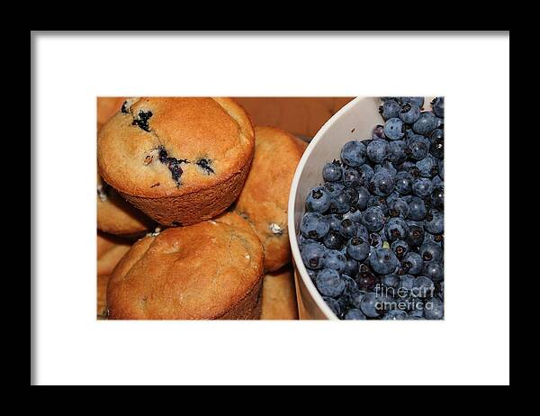 Fresh Blueberries And Muffins Framed Print featuring the photograph Fresh Blueberries and Muffins by Barbara A Griffin