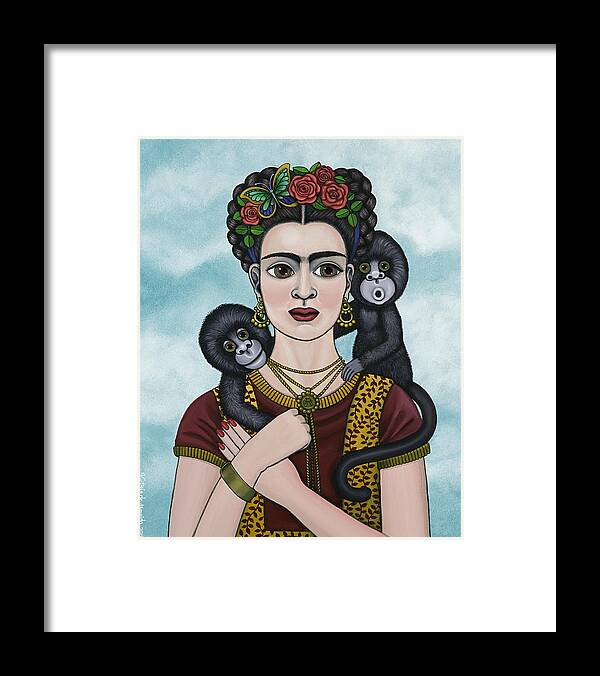 Frida Kahlo Framed Print featuring the painting Frida In The Sky by Victoria De Almeida