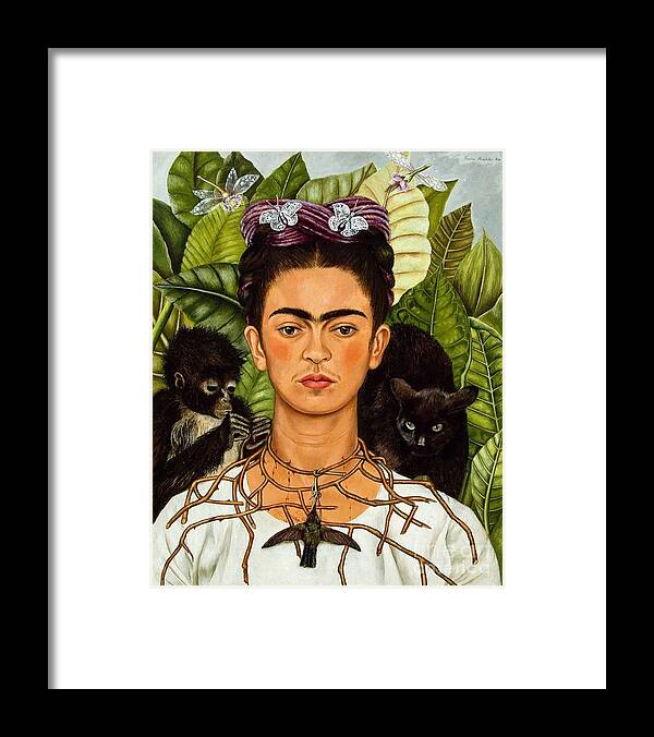 Pd Framed Print featuring the painting Frida Kahlo - thorn necklace and hummingbird by Thea Recuerdo