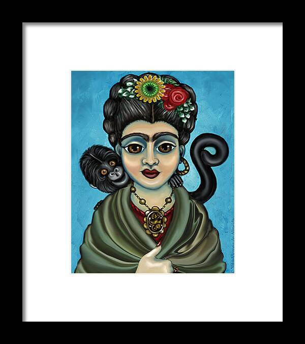 Frida Framed Print featuring the painting Frida's Monkey by Victoria De Almeida