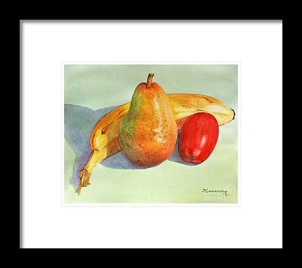 Fruit Framed Print featuring the painting Friendly Trio by Mariarosa Rockefeller