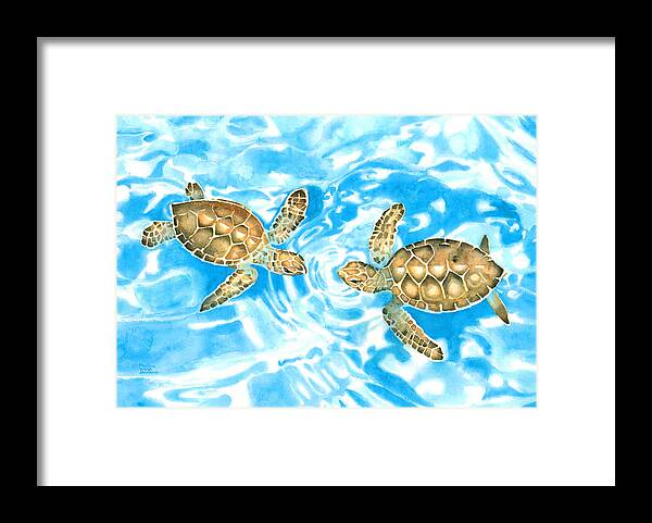 Sea Turtles Framed Print featuring the painting Friends Baby Sea Turtles by Pauline Walsh Jacobson