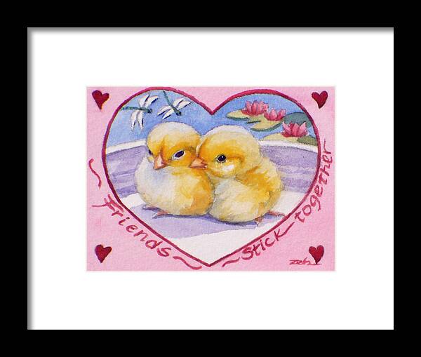 Valentine Print Framed Print featuring the painting Friends Stick Together Valentine by Janet Zeh