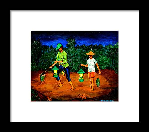 Frog Hunters Framed Print featuring the painting Frog Hunters by Cyril Maza