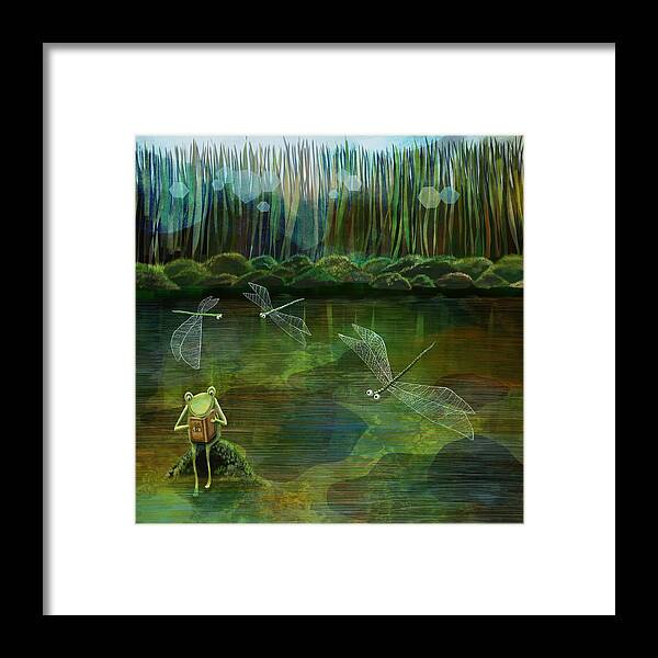 Frog Framed Print featuring the digital art Frog on his Rock by Catherine Swenson