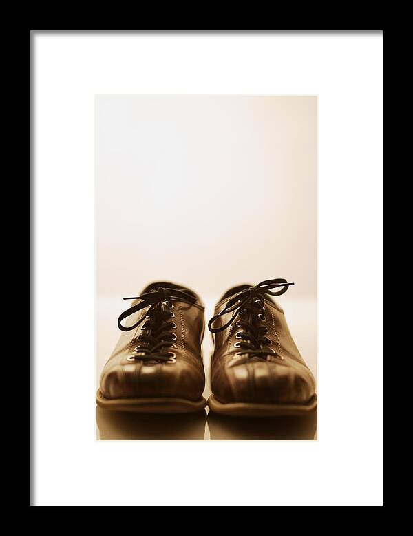 Bowling Framed Print featuring the photograph Front View Of Bowling Shoes by Darren Greenwood