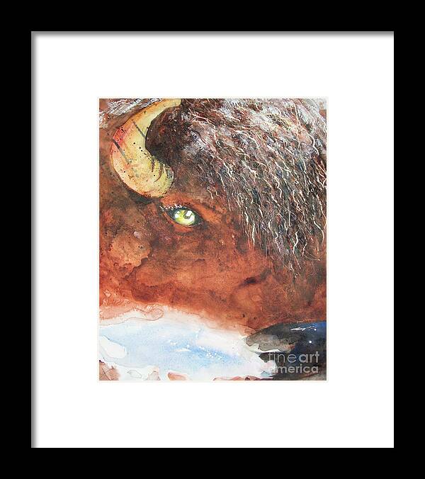 Bison Framed Print featuring the painting Frosty Bison Breath by Carol Losinski Naylor