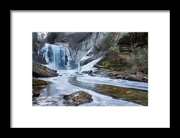 Waterfalls Framed Print featuring the pyrography Frozen Looking Glass Falls by Steven Freedman