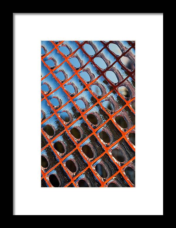 Georgia Mizuleva Framed Print featuring the photograph Frozen Patterns in Orange and Blue by Georgia Mizuleva