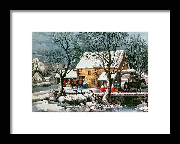 Cattle Framed Print featuring the painting Frozen Up by Currier and Ives