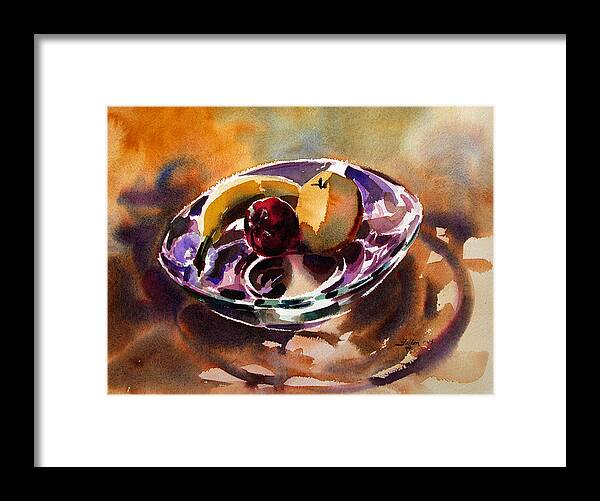 Original Paintings Framed Print featuring the painting Fruit in a glass bowl by Julianne Felton 2-16-14 by Julianne Felton