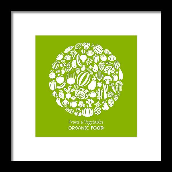 Art Framed Print featuring the drawing Fruits and Vegetables Collage by AlonzoDesign