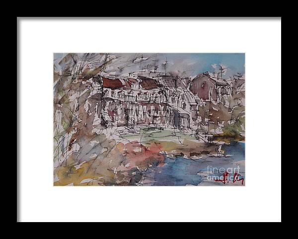Watercolour Framed Print featuring the painting Fuerth eastern riverside of Rednitz II by Almo M