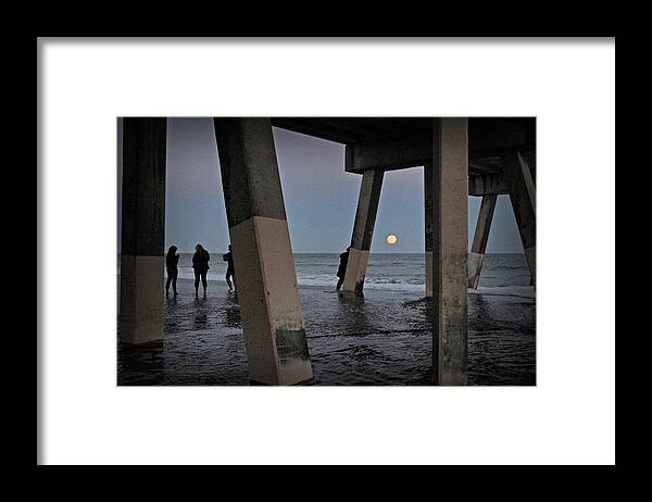 Full Moon Print Framed Print featuring the photograph Full Moon at Johnnie Mercer's Pier by Phil Mancuso