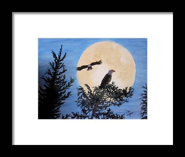 Eagles Framed Print featuring the painting Full Moon Eagle Flight by Dan Wagner