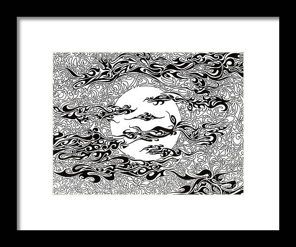 Doodle Framed Print featuring the painting Full Moon on a Cloudy Night by Anushree Santhosh