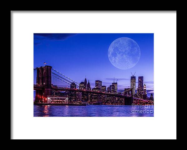 Nyc Framed Print featuring the photograph Full moon over Manhattan II by Hannes Cmarits