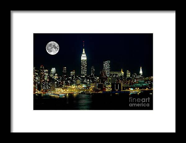 Nyc Framed Print featuring the photograph Full Moon Rising - New York City by Anthony Sacco