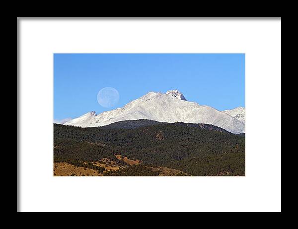 Colorado Framed Print featuring the photograph Full Moon Setting Over Snow Covered Twin Peaks by James BO Insogna