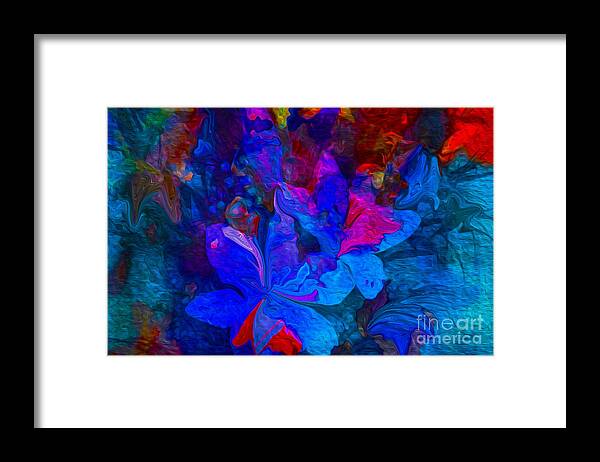 Photography Framed Print featuring the painting Fun abstract flowers in blue by Sherri's - Of Palm Springs